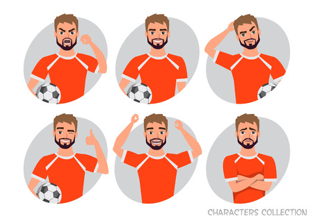 Footballer character constructor. Soccer player different postures, emotions setのイラスト素材