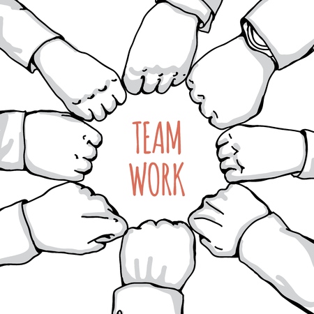 Group of business people fists tightly and put together, symbol of strong team work and sucess. Vectorのイラスト素材