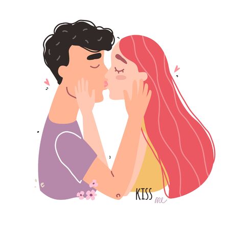 Romantic couple in love kissing. World kissing Day. Vector illustrationのイラスト素材