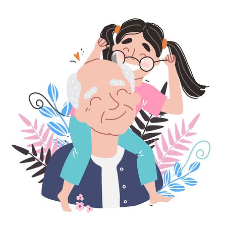 an elderly man is having fun with his granddaughterのイラスト素材