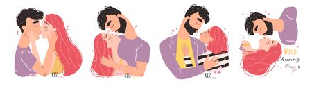 Romantic couple in love kissing. World kissing Dayのイラスト素材
