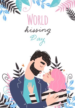 Romantic couple in love kissing. World kissing Dayのイラスト素材