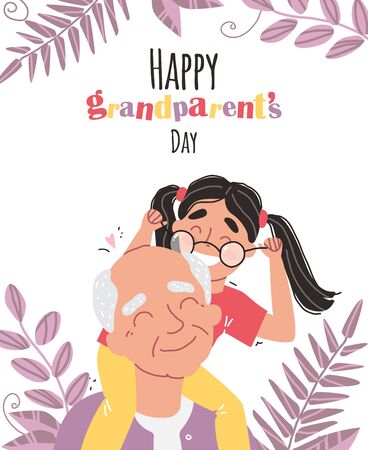 an elderly man is having fun with his granddaughterのイラスト素材