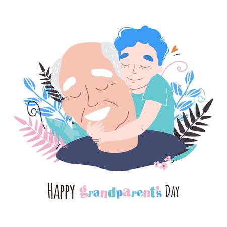 an elderly man is having fun with his grandsonのイラスト素材