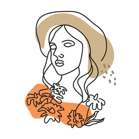 Portrait of a woman with a bouquet of summer flowersのイラスト素材