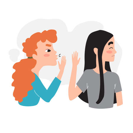 Girl refuses to listen to gossip. Stop gossipのイラスト素材