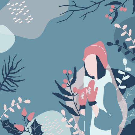 Abstract Cozy Winter Clipart, Fashion Illustration, Faceless characters, Christmas, Planner Dashboard, Planner Insertsのイラスト素材