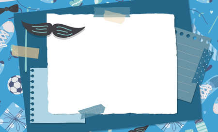 Fathers Day greeting card. Scrapbook composition with notes paper, tapes and moustache. Page for storiesのイラスト素材