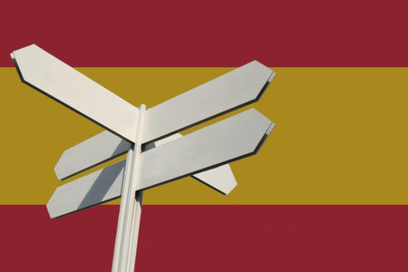 Spanish tourist sign with flag background