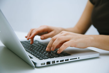Woman working on laptop