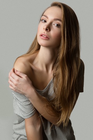 Portrait of a stunning blonde beauty in the studioの写真素材