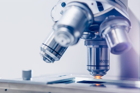 Microscope in the Laboratory, modern close-up shot