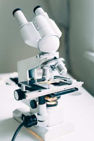 Microscope in the Laboratory, modern close-up shot