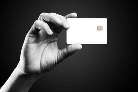 Template of credit card in the mans hand.の写真素材