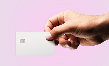 Template of credit card in the mans hand.の写真素材