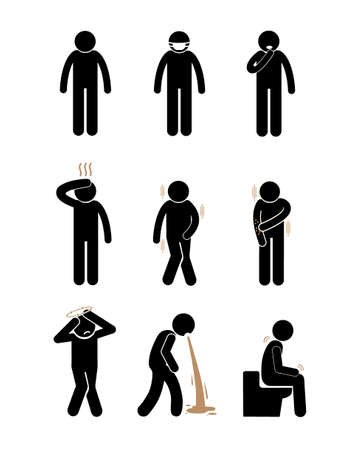 Covid-19, health pictogram, prevention, symptoms, medical icons set vector illustration, silhouette iconのイラスト素材