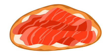 Bruschetta Italian Cuisine Appetizer. Open Sandwich with Grilled Bread Topped with Prosciutto Crudo and Cream Cheese. Isolated Vector Illustration on White Backgroundのイラスト素材