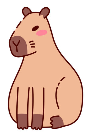 Cute Sitting Capybara Illustration in Flat Style. Adorable Cartoon Animal Design, Perfect for Children's Books, Stickersのイラスト素材