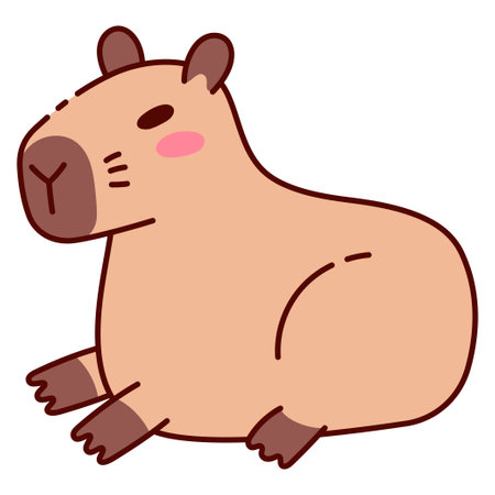 Cute Capybara Lying and Resting Illustration in Flat Style. Adorable Cartoon Animal Design, Perfect for Children's Books, Stickers, Merchandise, and Nature-Themed Projectsのイラスト素材