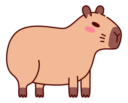 Cute Standing Capybara Illustration in Flat Style. Adorable Cartoon Animal Design, Perfect for Children's Books, Stickers, Merchandise, and Nature-Themed Projectsのイラスト素材