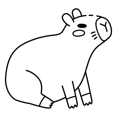 Cute Capybara Sitting and Resting Illustration in Doodle Style. Adorable Animal Line Art, Perfect for Children's Books, Stickers, Merchandise, and Nature-Themed Projectsのイラスト素材