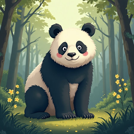 Cute panda animal illustration image in the forestの素材