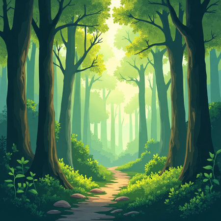 Green forest nature illustration image with many treesの素材