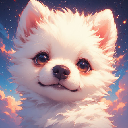 Cute white puppy illustration imageの素材