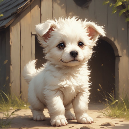 Cute white puppy illustration imageの素材