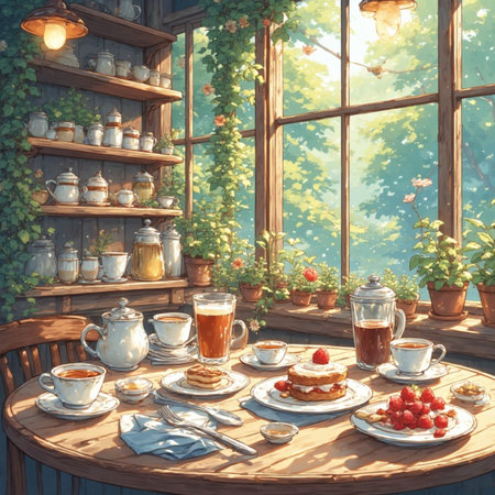 A cozy coffee shop cafe illustration imageの素材