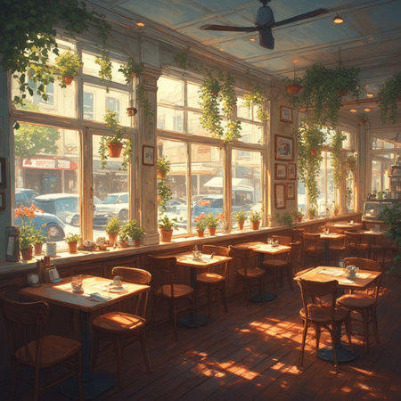 A cozy coffee shop cafe illustration imageの素材