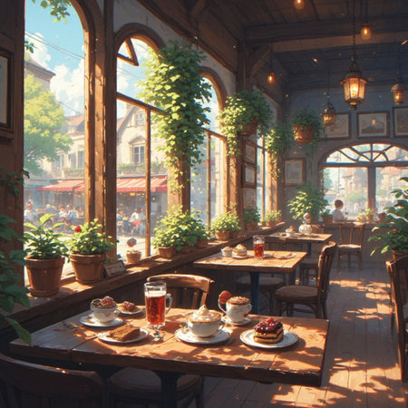 A cozy coffee shop cafe illustration imageの素材