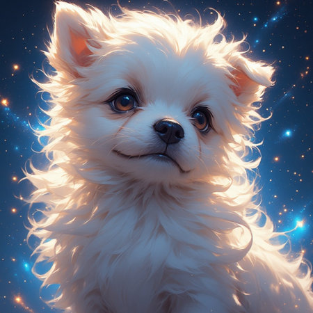 Cute white puppy illustration image with space backgroundの素材