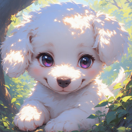 Cute white puppy illustration imageの素材