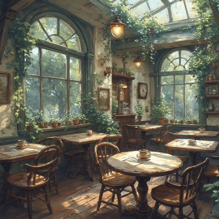 A cozy coffee shop cafe illustration imageの素材