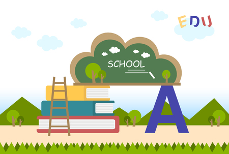 education flat background with blackboard and booksのイラスト素材