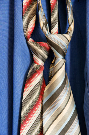 two necktie on blue background shirtの写真素材