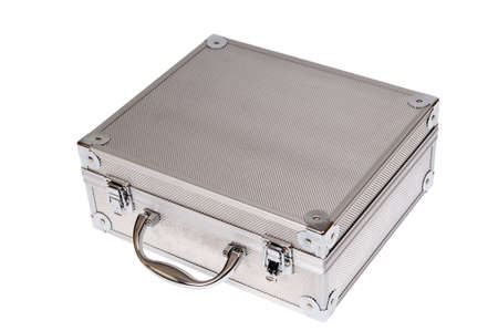Toolbox, silver suitcase isolated on whiteの写真素材