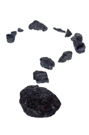 coal, carbon nugget isolated on white background - question markの写真素材