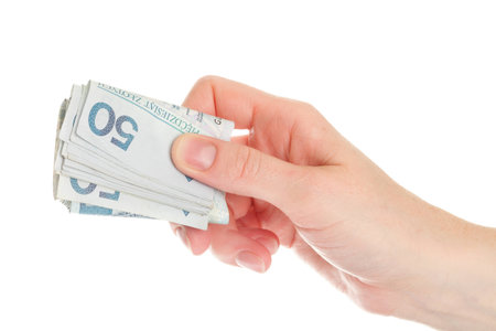 Polish money isolated on white in hand