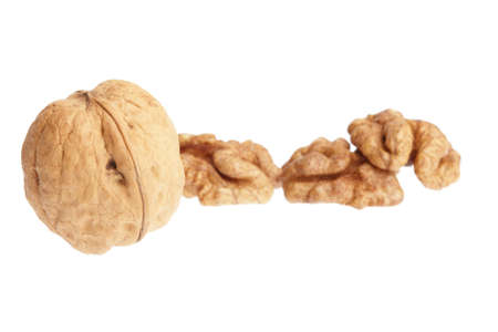 Macro of walnuts isolated on white background の写真素材