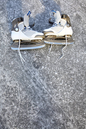 ice skating outdoors on a freezing winterの写真素材