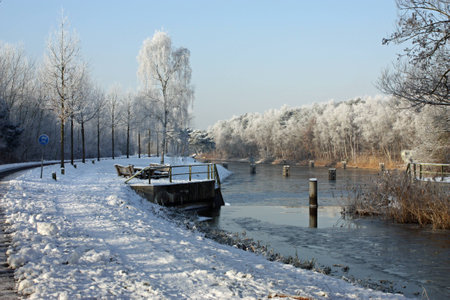 waterside in winter timeの写真素材