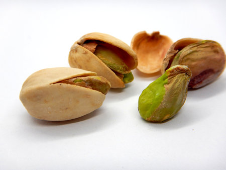 Pistachios on white backgroundの写真素材