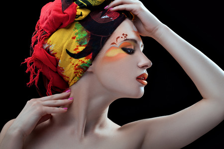 Girl with a pattern on the face on the marine theme.の写真素材