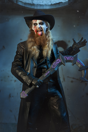 Terrible and evil man showing bloody language.の写真素材
