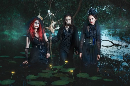 At night in the swamp are mystical people, they are demons, it's scary and horrible.の写真素材