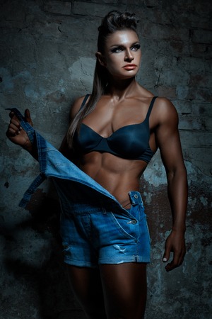 Terrible and strong woman with a beautiful figure.の写真素材
