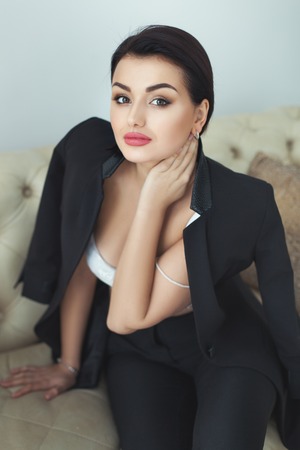 Portrait of a beautiful woman with big eyes.の写真素材