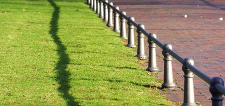 barrier and pathway in a parkの写真素材